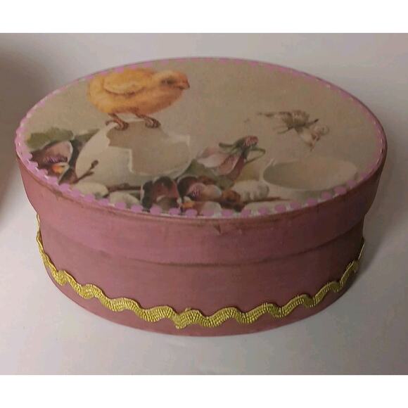 Set of 3 Easter Bunny Rabbit Chicks Oval Boxes Home Decor Gift Victorian Lace - Picture 11 of 13